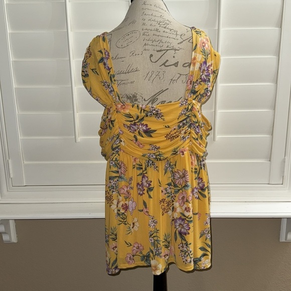 Torrid Stretch Mesh Square Neck Shirred Peplum Cherish Floral Mineral Yellow - Picture 6 of 13